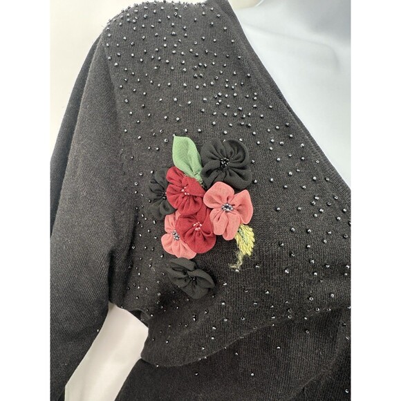 Vintage Tiara International Embroidered Cardigan Black Floral Sweater Womens M - Picture 6 of 13